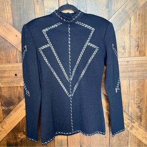 Vintage Yamamoto Kanzai Black Silver Embellishments 100% Wool Button Up Size M